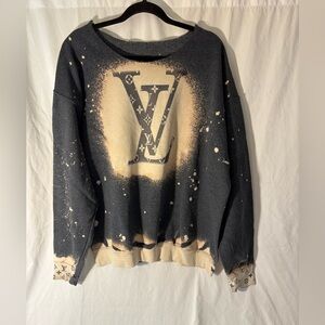 LV Logo Bleached Design sweatshirt , Dark Gray and Cream